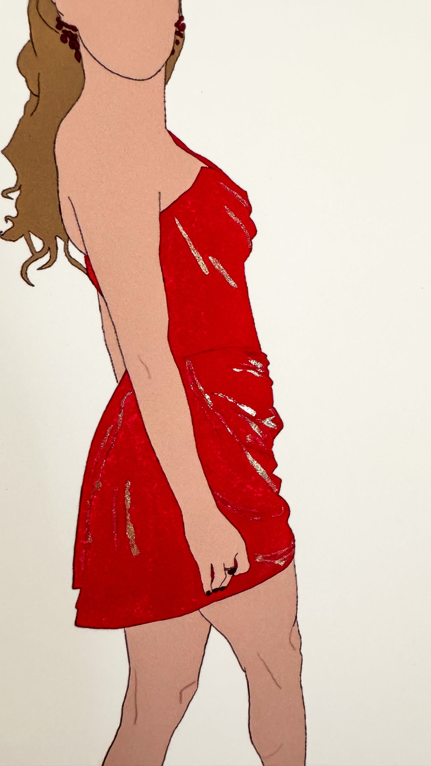 Red Dress Pop Icon Glitter Art Print