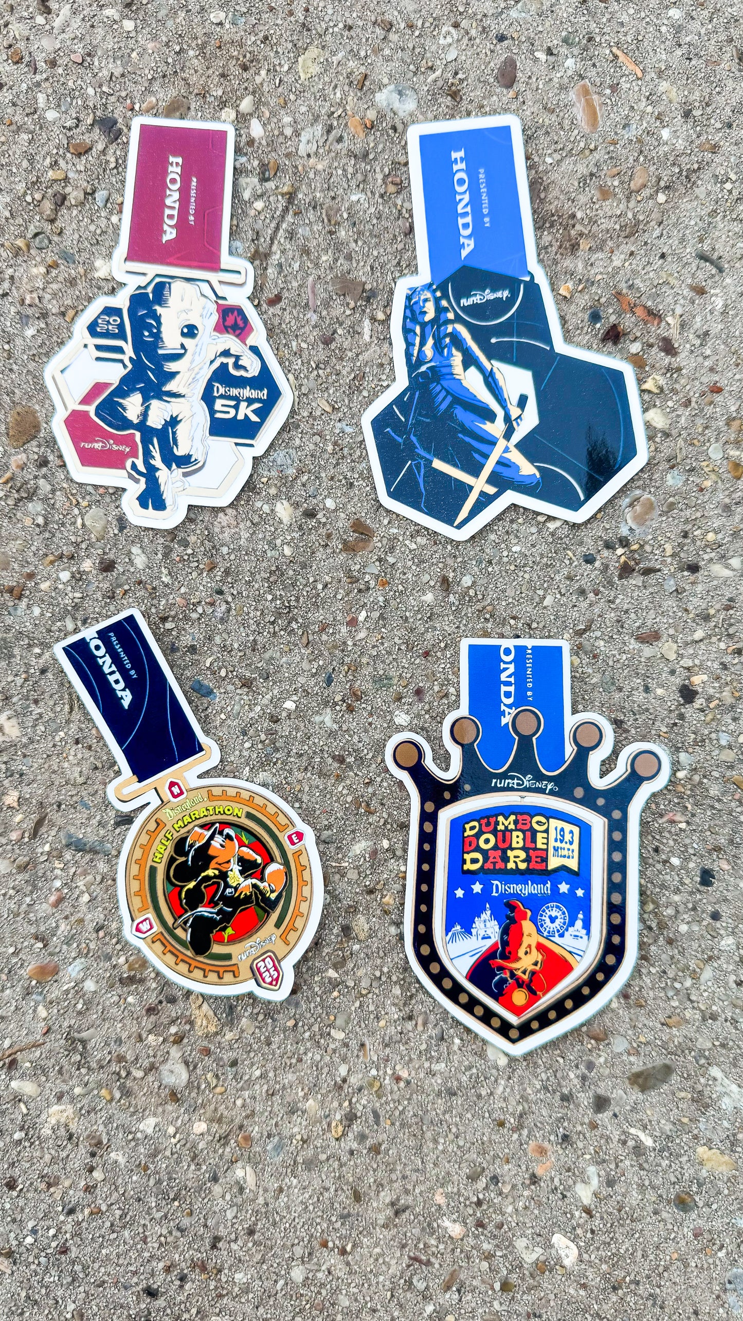 DLR 2025 Half Marathon Weekend 5K/10K/half + Dumbo Double Dare Challenge Medal Sticker, RunDisney Medals