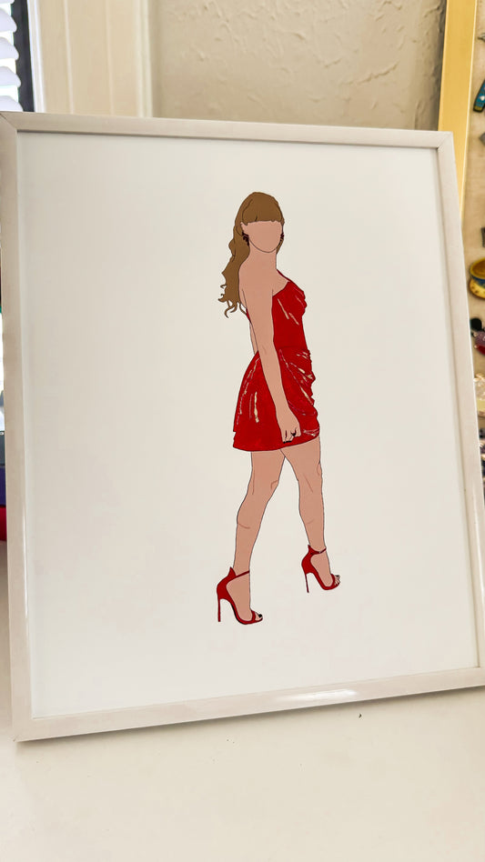 Red Dress Pop Icon Glitter Art Print
