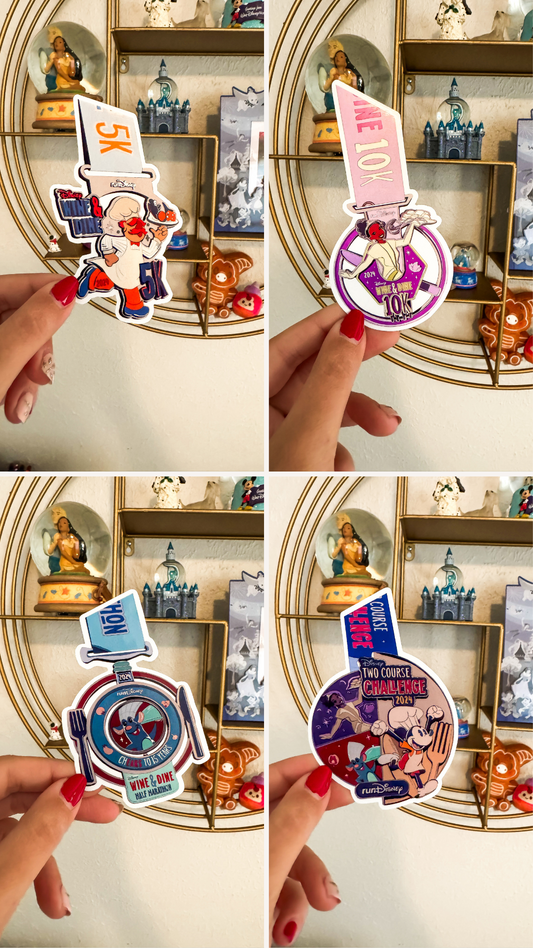 WDW Wine & Dine 2024 Half Marathon Weekend 5K + 2 Course Challenge Medal Sticker, RunDisney Medals