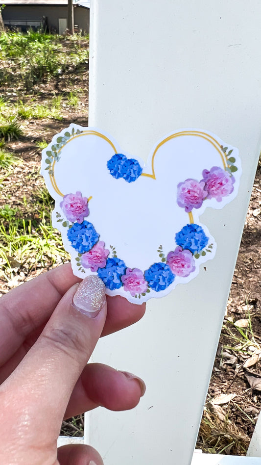 Peony & Hydrangea Floral Mickey Transparent Sticker
