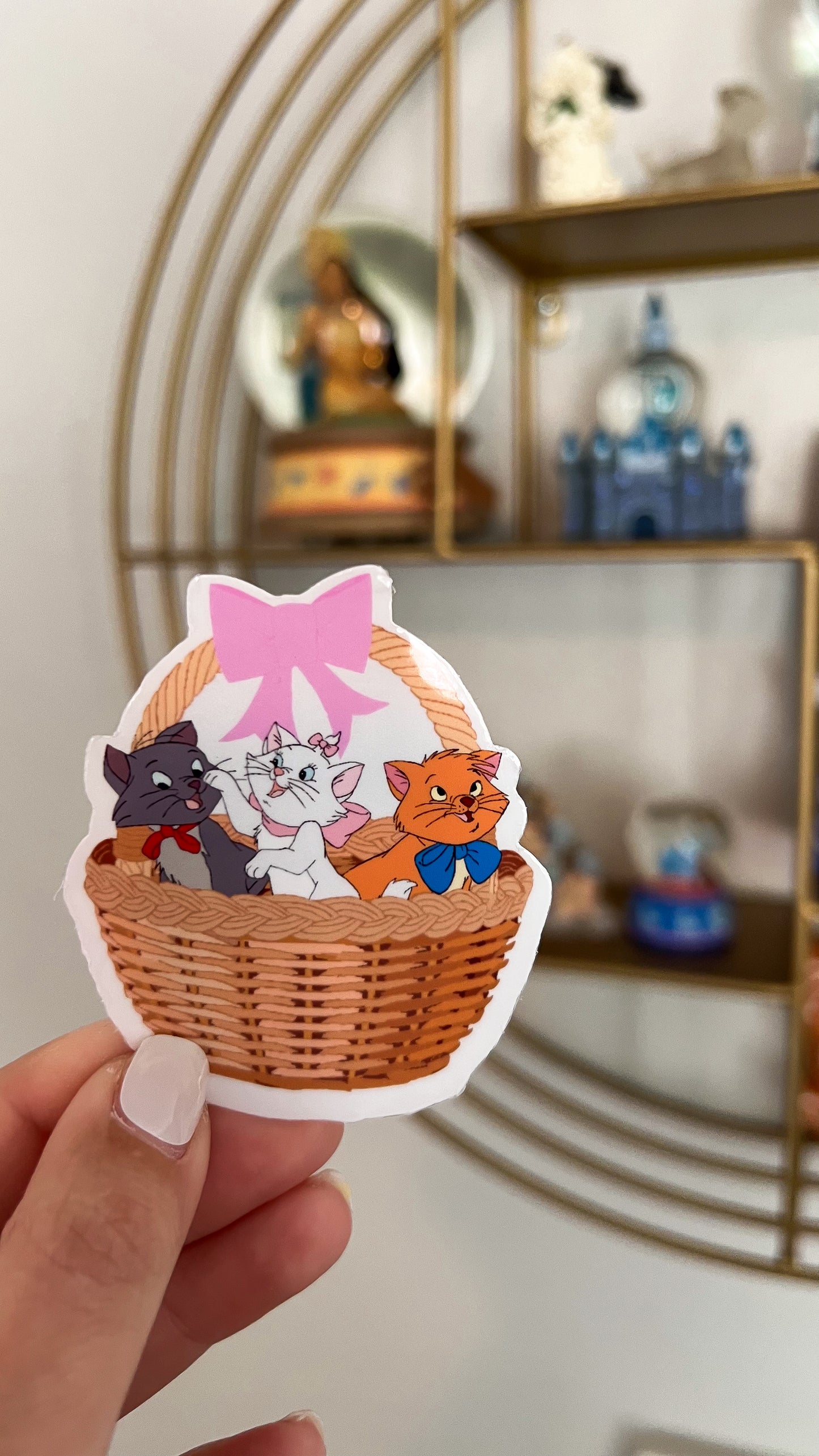 Marie, Berlioz, and Toulouse Basket Aristocats Transparent Sticker