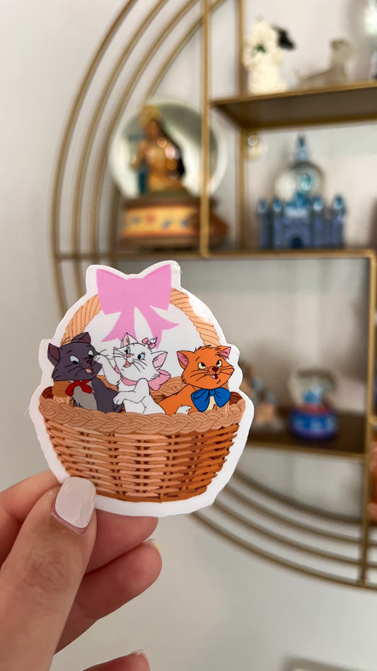 Marie, Berlioz, and Toulouse Basket Aristocats Transparent Sticker