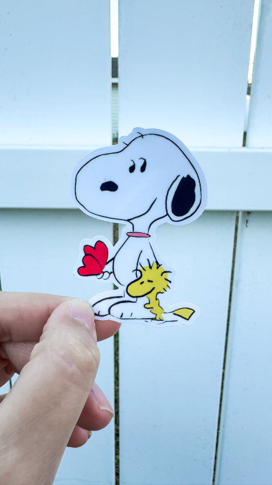 Cute Dog with Bestie and Hearts Vinyl Sticker