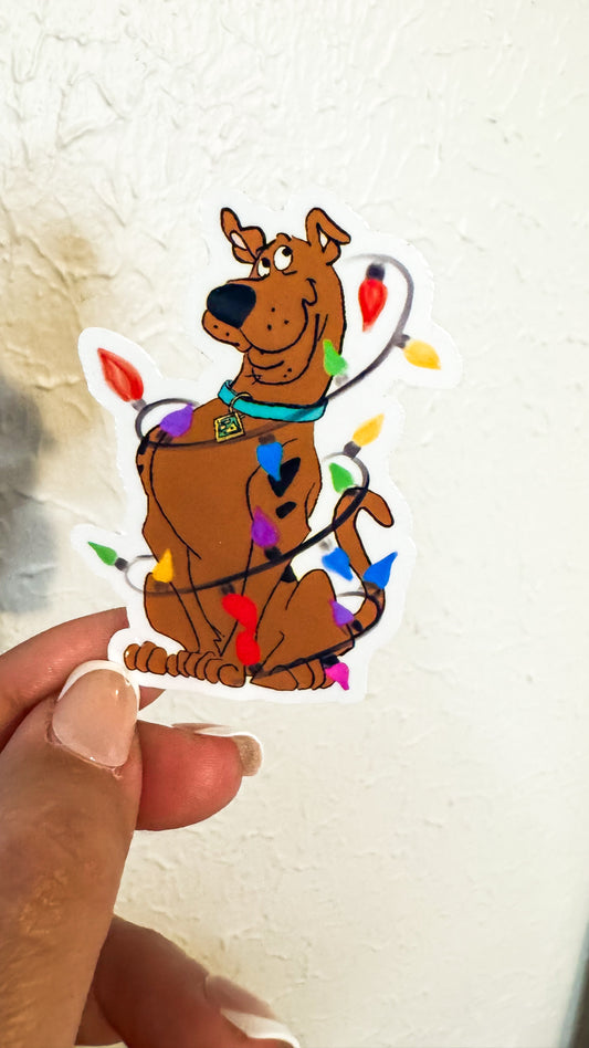 Great Dane with Christmas Lights Vinyl Sticker