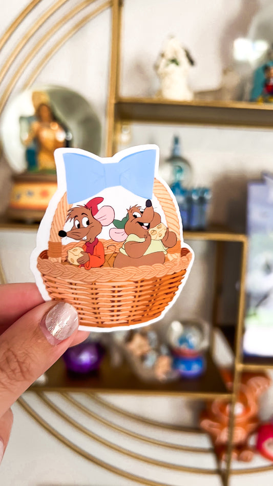 Jacques and Gus Gus Basket Cinderella Transparent Sticker