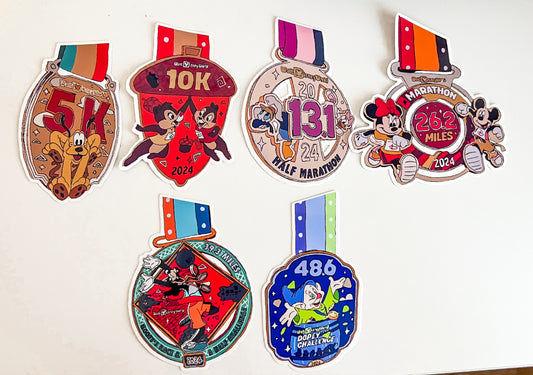 WDW 2024 Marathon Weekend Medal Sticker Pack, 5k/10k/Half Marathon/Full Marathon/Goofy Challenge/Dopey Challenge Race, RunDisney Medal